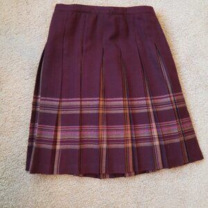 Honor Millburn@Edinburgh Woollen Mill Dark Red Plaid Pleated Skirt Med Pure Wool